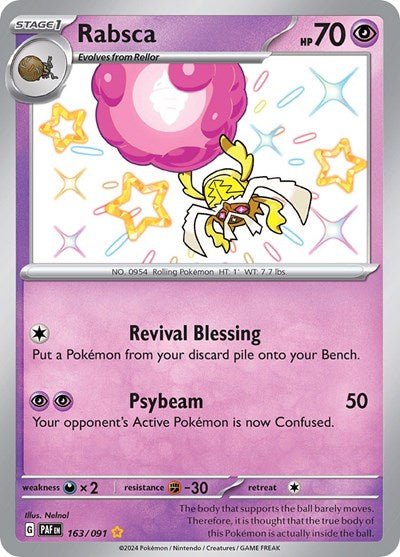 Pokémon card: Rabsca 163/091 from Paldean Fates (Shiny Rare), Psychic type, front of card