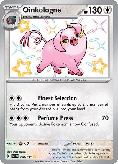 Pokémon card: Oinkologne 208/091 from Paldean Fates (Shiny Rare), Colorless type, front of card