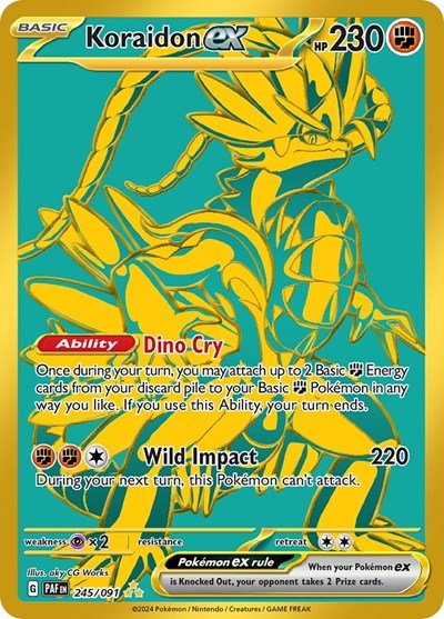 Pokémon card: Koraidon ex 245/091 from Paldean Fates (Hyper Rare), Fighting type, front of card