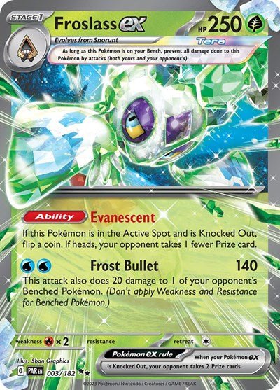 Pokémon card: Froslass ex 003/182 from Paradox Rift (Double Rare), Grass type, front of card
