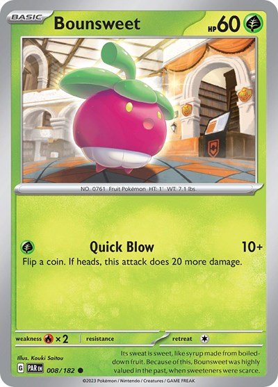 Pokémon card: Bounsweet 008/182 from Paradox Rift (Common), Grass type, front of card