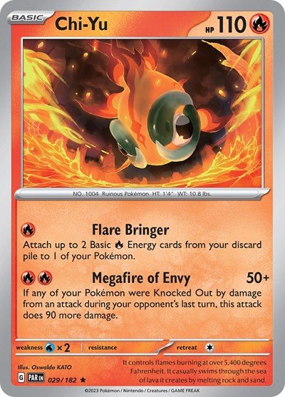 Pokémon card: Chi-Yu 029/182 from Paradox Rift (Rare), Fire type, front of card