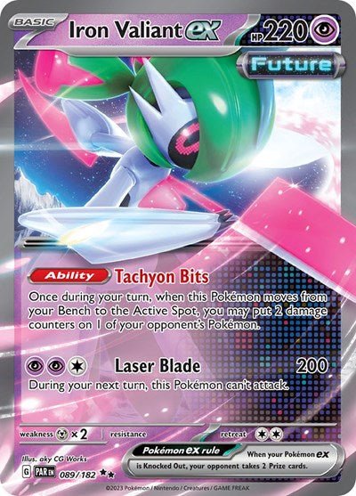 Pokémon card: Iron Valiant ex 089/182 from Paradox Rift (Double Rare), Psychic type, front of card
