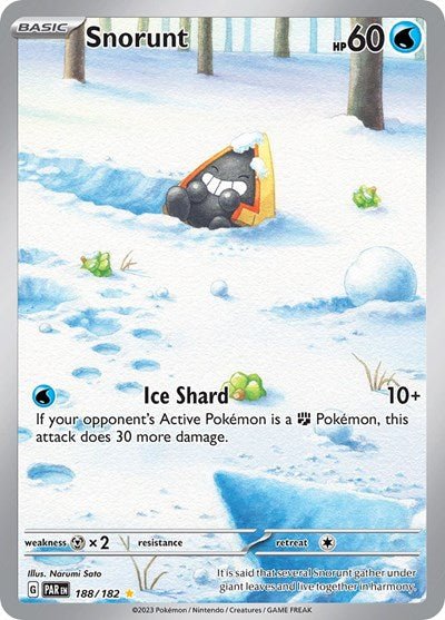 Pokémon card: Snorunt 188/182 from Paradox Rift (Illustration Rare), Water type, front of card