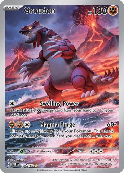 Pokémon card: Groudon 199/182 from Paradox Rift (Illustration Rare), Fighting type, front of card