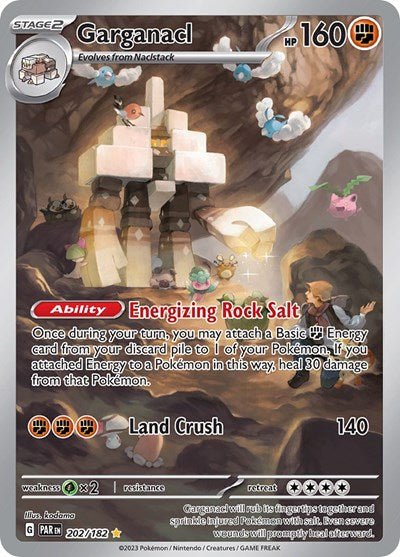 Pokémon card: Garganacl 202/182 from Paradox Rift (Illustration Rare), Fighting type, front of card