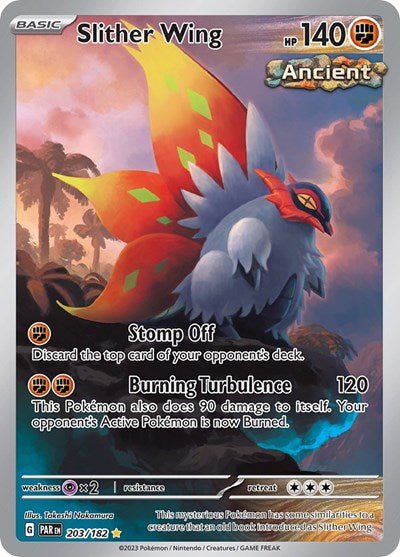 Pokémon card: Slither Wing 203/182 from Paradox Rift (Illustration Rare), Fighting type, front of card