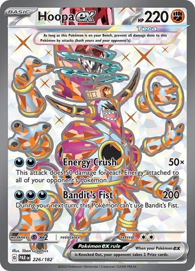 Pokémon card: Hoopa ex 226/182 from Paradox Rift (Ultra Rare), Fighting type, front of card