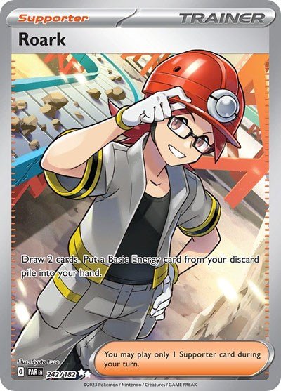 Pokémon card: Roark 242/182 from Paradox Rift (Ultra Rare), front of card