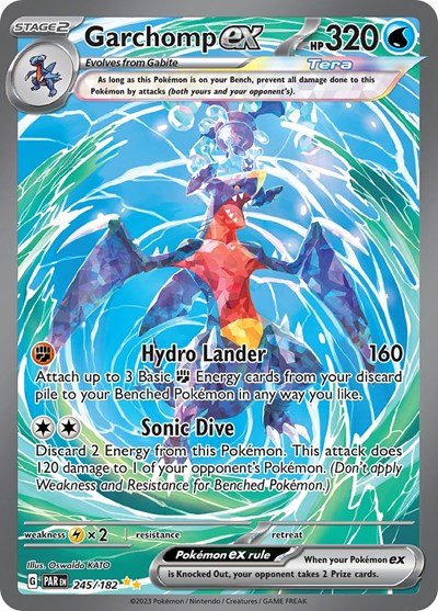 Pokémon card: Garchomp ex 245/182 from Paradox Rift (Special Illustration Rare), Water type, front of card