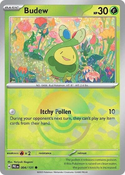 Pokémon card: Budew (Poke Ball Pattern) 004/131 from Prismatic Evolutions (Common), Grass type, front of card