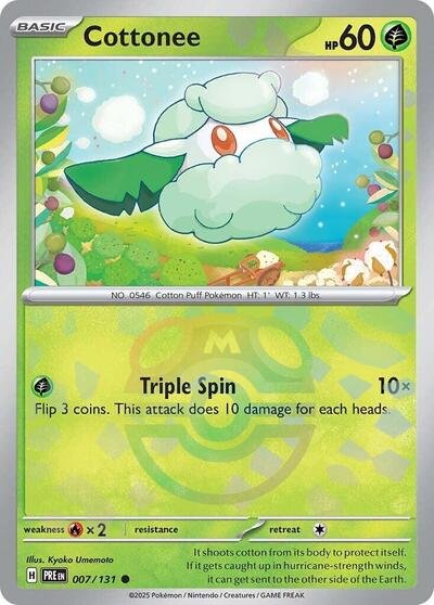 Pokémon card: Cottonee (Master Ball Pattern) 007/131 from Prismatic Evolutions (Common), Grass type, front of card
