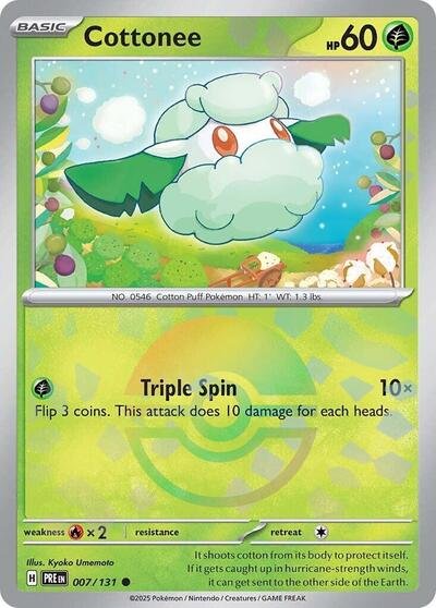 Pokémon card: Cottonee (Poke Ball Pattern) 007/131 from Prismatic Evolutions (Common), Grass type, front of card