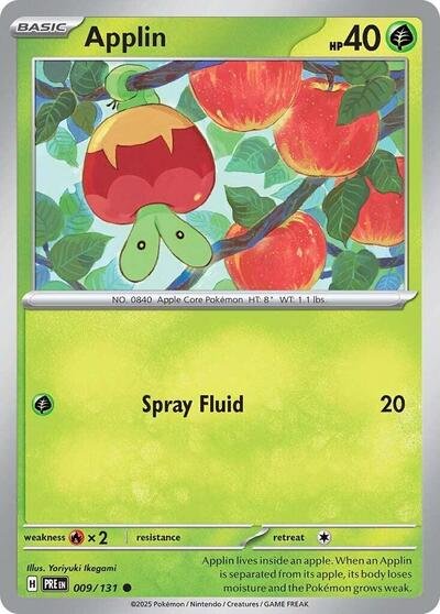 Pokémon card: Applin 009/131 from Prismatic Evolutions (Common), Grass type, front of card