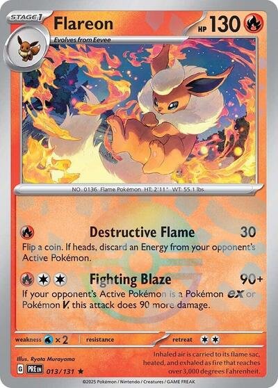 Pokémon card: Flareon (Poke Ball Pattern) 013/131 from Prismatic Evolutions (Rare), Fire type, front of card