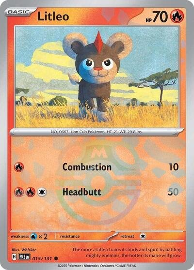 Pokémon card: Litleo (Master Ball Pattern) 015/131 from Prismatic Evolutions (Common), Fire type, front of card