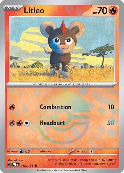 Pokémon card: Litleo (Poke Ball Pattern) 015/131 from Prismatic Evolutions (Common), Fire type, front of card