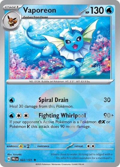 Pokémon card: Vaporeon (Poke Ball Pattern) 022/131 from Prismatic Evolutions (Rare), Water type, front of card