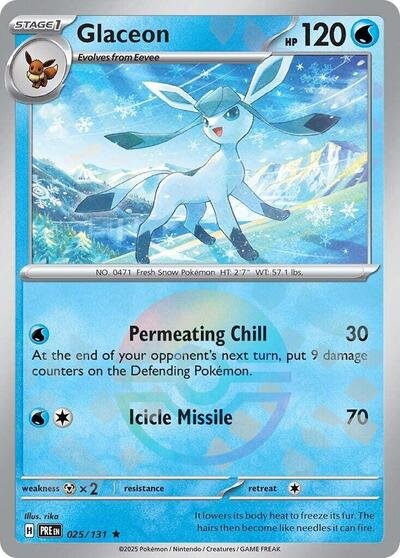 Pokémon card: Glaceon (Poke Ball Pattern) 025/131 from Prismatic Evolutions (Rare), Water type, front of card