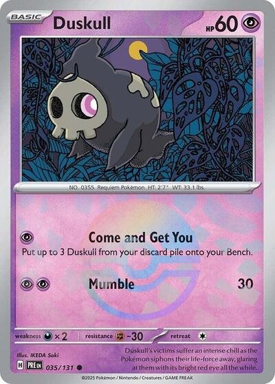 Pokémon card: Duskull (Poke Ball Pattern) 035/131 from Prismatic Evolutions (Common), Psychic type, front of card