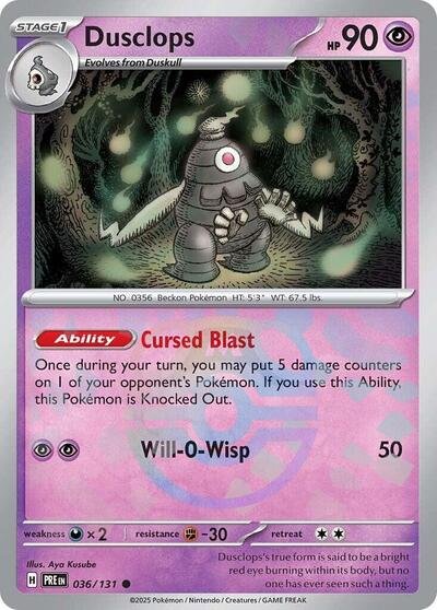 Pokémon card: Dusclops (Master Ball Pattern) 036/131 from Prismatic Evolutions (Common), Psychic type, front of card