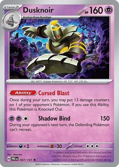 Pokémon card: Dusknoir 037/131 from Prismatic Evolutions (Rare), Psychic type, front of card