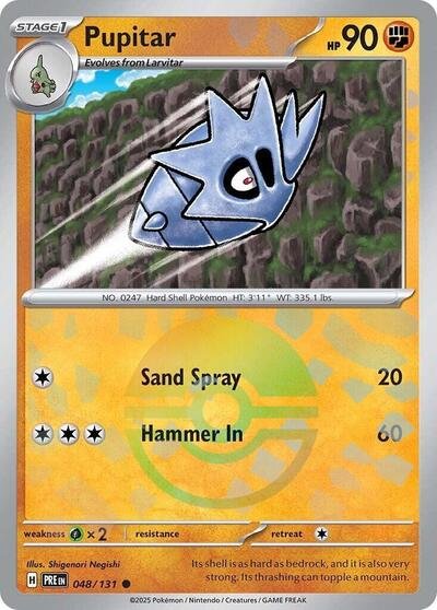 Pokémon card: Pupitar (Poke Ball Pattern) 048/131 from Prismatic Evolutions (Common), Fighting type, front of card