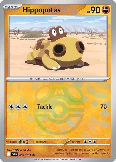 Pokémon card: Hippopotas (Master Ball Pattern) 052/131 from Prismatic Evolutions (Common), Fighting type, front of card