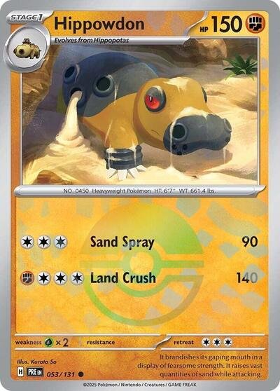 Pokémon card: Hippowdon (Poke Ball Pattern) 053/131 from Prismatic Evolutions (Common), Fighting type, front of card