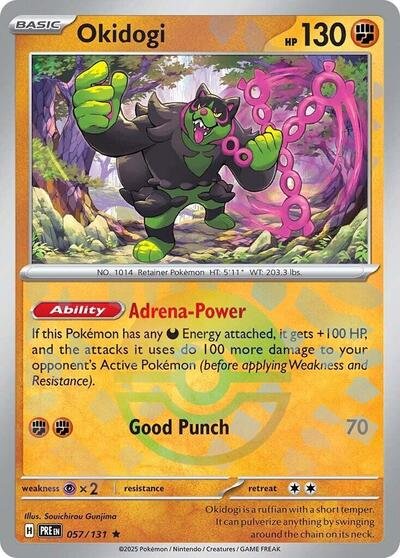 Pokémon card: Okidogi (Poke Ball Pattern) 057/131 from Prismatic Evolutions (Rare), Fighting type, front of card