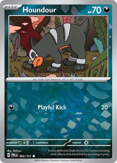 Pokémon card: Houndour (Master Ball Pattern) 062/131 from Prismatic Evolutions (Common), Darkness type, front of card