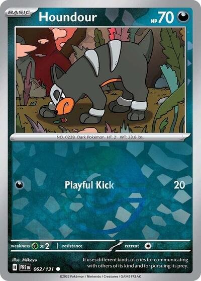 Pokémon card: Houndour (Poke Ball Pattern) 062/131 from Prismatic Evolutions (Common), Darkness type, front of card