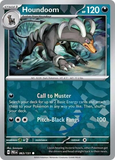 Pokémon card: Houndoom (Poke Ball Pattern) 063/131 from Prismatic Evolutions (Common), Darkness type, front of card