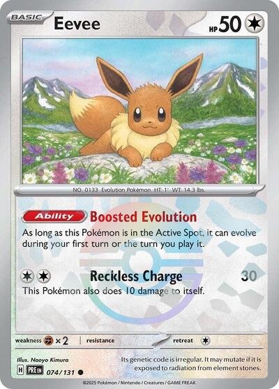 Pokémon card: Eevee (Poke Ball Pattern) 074/131 from Prismatic Evolutions (Common), Colorless type, front of card