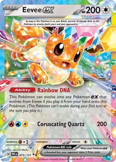 Pokémon card: Eevee ex 075/131 from Prismatic Evolutions (Double Rare), Colorless type, front of card