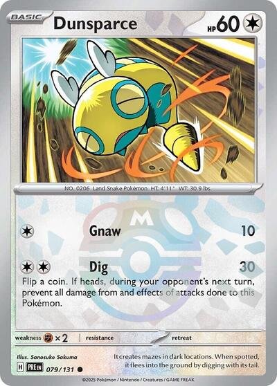 Pokémon card: Dunsparce (Master Ball Pattern) 079/131 from Prismatic Evolutions (Common), Colorless type, front of card
