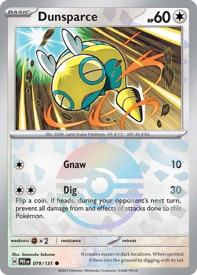 Pokémon card: Dunsparce (Poke Ball Pattern) 079/131 from Prismatic Evolutions (Common), Colorless type, front of card