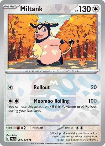 Pokémon card: Miltank (Master Ball Pattern) 081/131 from Prismatic Evolutions (Common), Colorless type, front of card