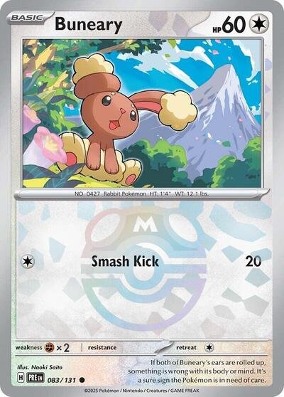 Pokémon card: Buneary (Master Ball Pattern) 083/131 from Prismatic Evolutions (Common), Colorless type, front of card