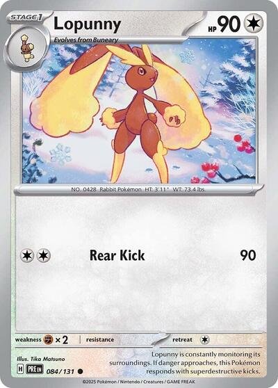 Pokémon card: Lopunny 084/131 from Prismatic Evolutions (Common), Colorless type, front of card