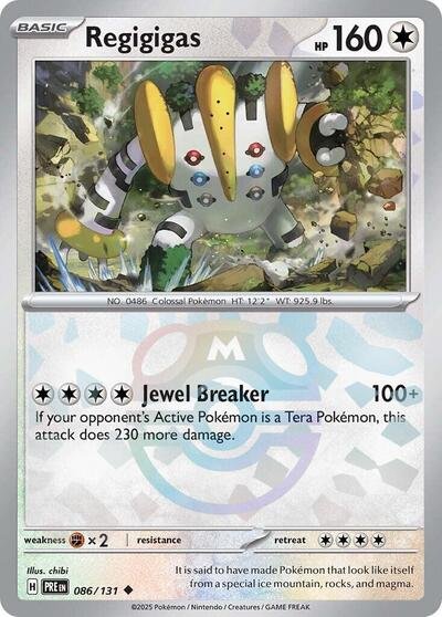 Pokémon card: Regigigas (Master Ball Pattern) 086/131 from Prismatic Evolutions (Uncommon), Colorless type, front of card