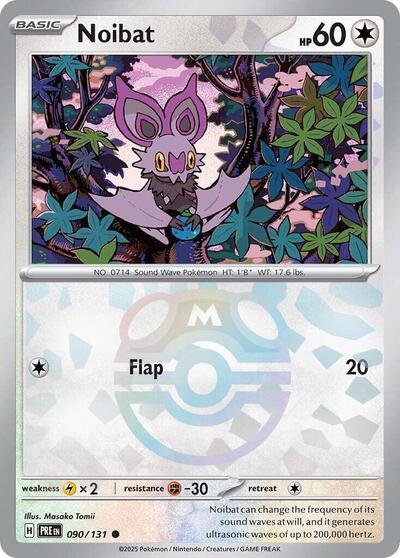 Pokémon card: Noibat (Master Ball Pattern) 090/131 from Prismatic Evolutions (Common), Colorless type, front of card