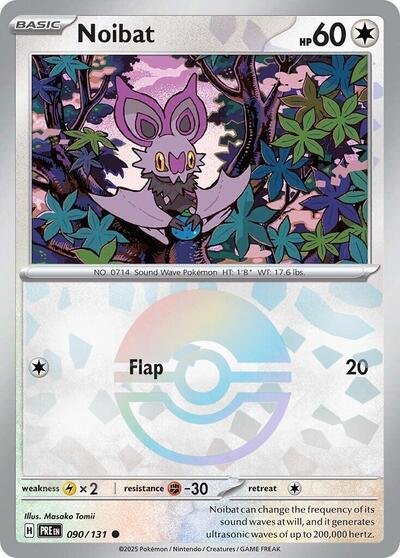 Pokémon card: Noibat (Poke Ball Pattern) 090/131 from Prismatic Evolutions (Common), Colorless type, front of card