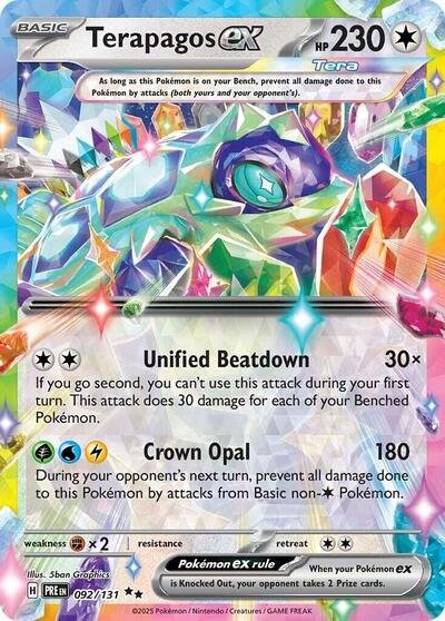 Pokémon card: Terapagos ex 092/131 from Prismatic Evolutions (Double Rare), Colorless type, front of card