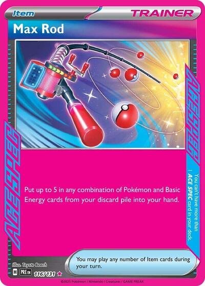 Pokémon card: Max Rod 116/131 from Prismatic Evolutions (ACE SPEC Rare), front of card