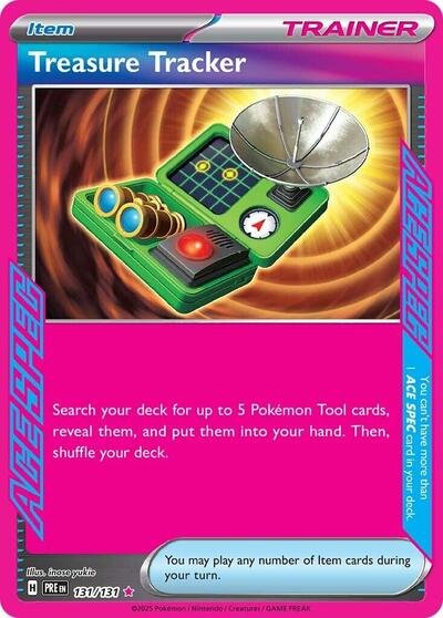 Pokémon card: Treasure Tracker 131/131 from Prismatic Evolutions (ACE SPEC Rare), front of card