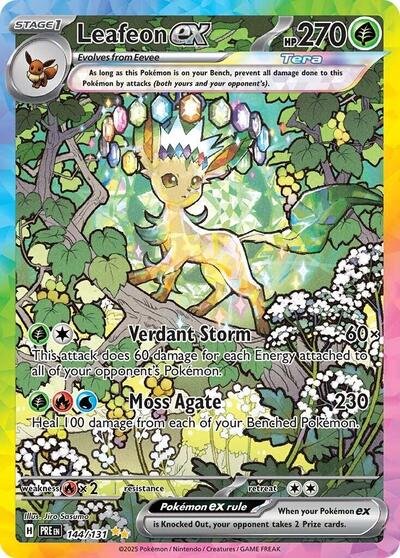 Pokémon card: Leafeon ex 144/131 from Prismatic Evolutions (Special Illustration Rare), Grass type, front of card