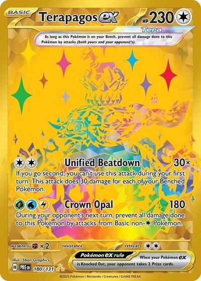 Pokémon card: Terapagos ex 180/131 from Prismatic Evolutions (Hyper Rare), Colorless type, front of card