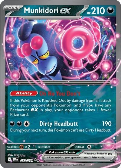 Pokémon card: Munkidori ex 037/064 from Shrouded Fable (Double Rare), Darkness type, front of card