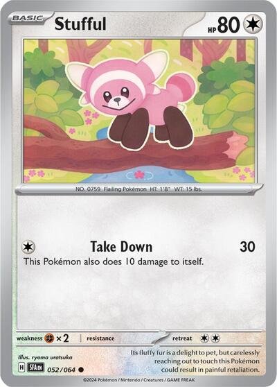 Pokémon card: Stufful 052/064 from Shrouded Fable (Common), Colorless type, front of card